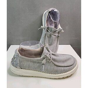 Hey Dude Shoes Womens 8 Wendy Stretch Fleece Casual Moc Sneakers Glacier Gray